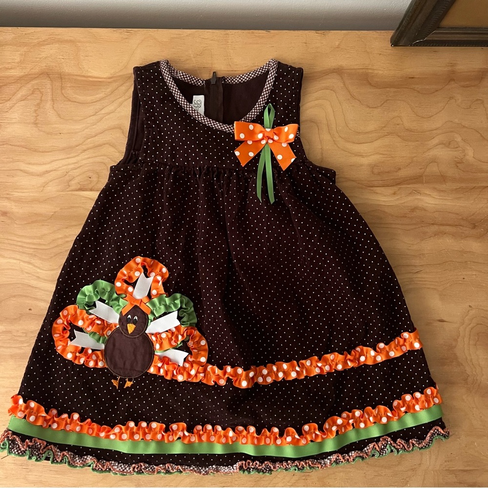 Toddler 3T Thanksgiving, Fall Ribboned Turkey Dress